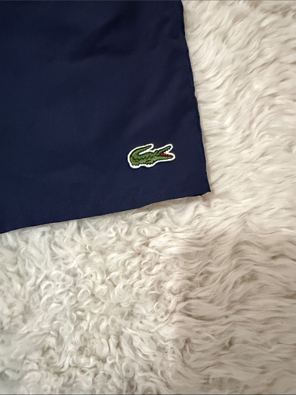 NWT Lacoste Men’s Dark Navy Swim Trunks with White Drawstring - Picture 2 of 7